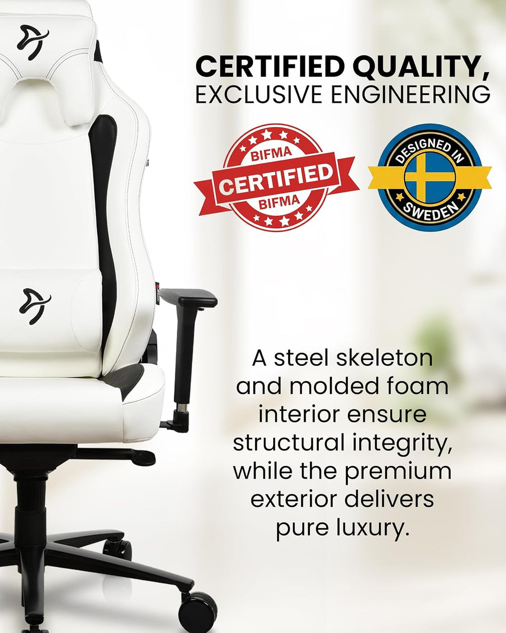 Arozzi Vernazza Gaming Chair - Soft PU Ergonomic Gaming Chairs for Adults Adjustable Height, Large Spacious Seat & Backrest with Support Pillows - Swedish Design Home Office Computer Chairs, White