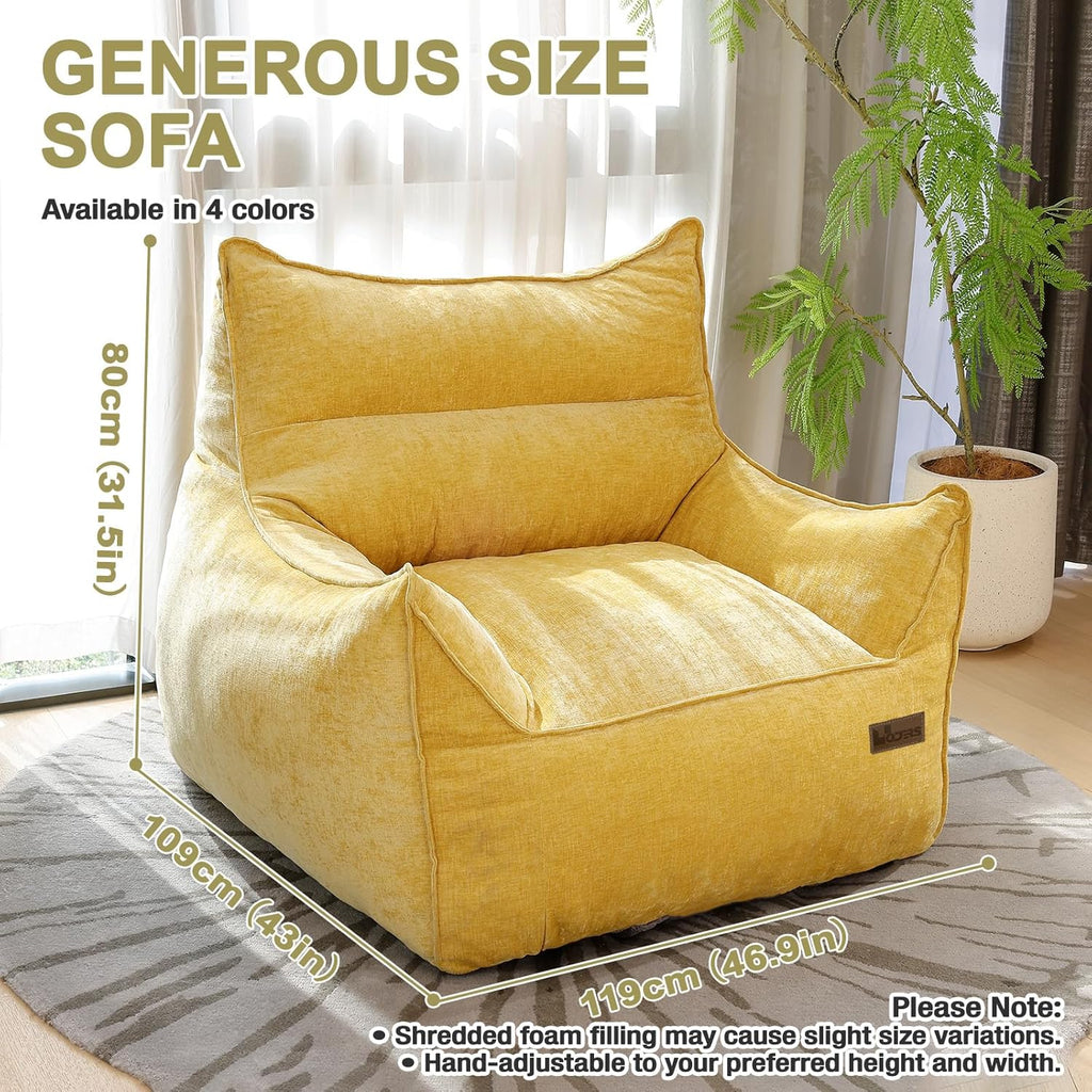 Oversized Fluffy Bean Bag Chair for Adults – Giant Cozy Bean Bag Sofa Chair with Armrests, Handle & Non-Slip Base for Your Reading Nook, Bedroom or Living Room(Yellow-XL)