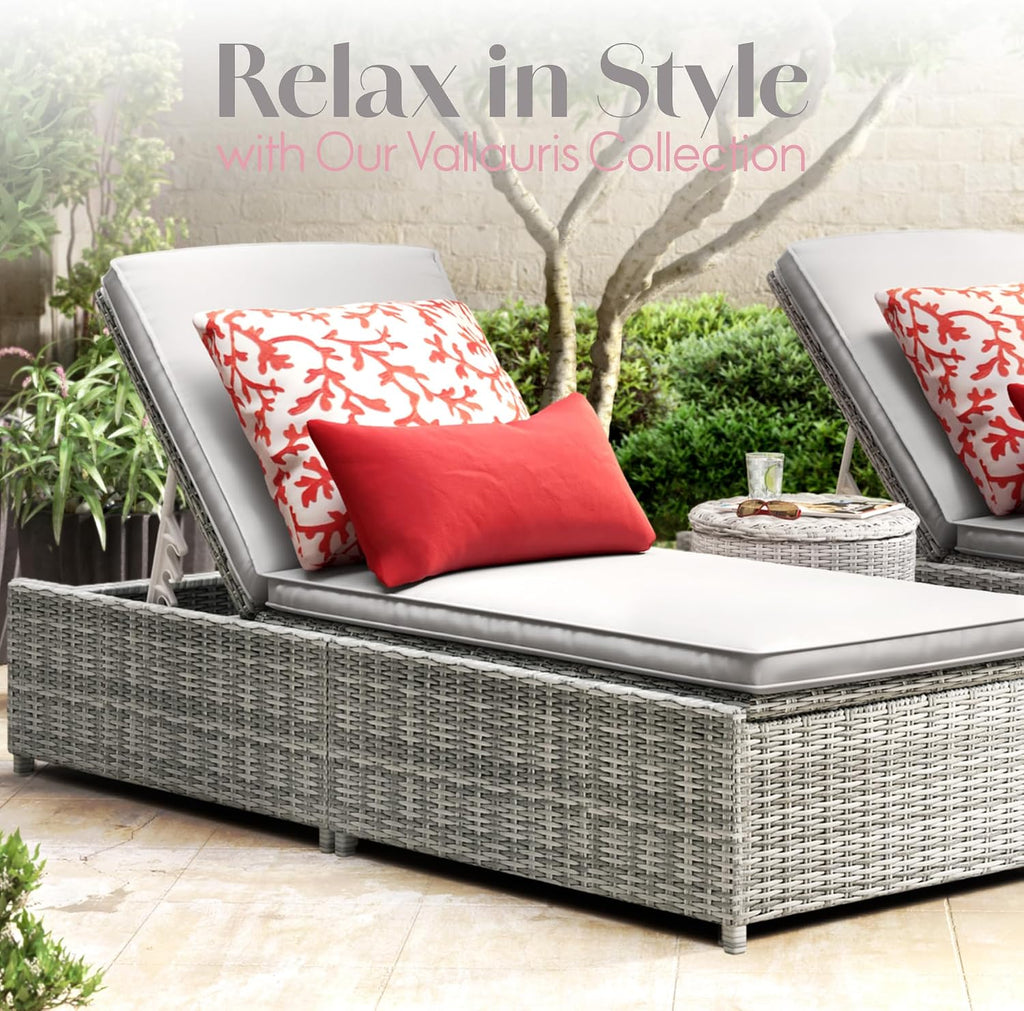 Elle Decor Vallauris Patio Outdoor Furniture Collection, Premium All Weather Wicker, Storage Chaise Lounge, Gray