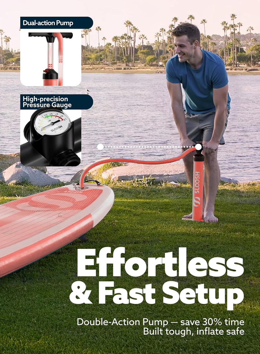 SLOOSH Inflatable SUP & Electric Pump Bundle – 10'6' Paddle Board with Premium Accessories, Non-Slip EVA Deck, 20 PSI Dual-Stage Pump for Fast Inflation, Perfect for Youth & Adults of All Skill Levels