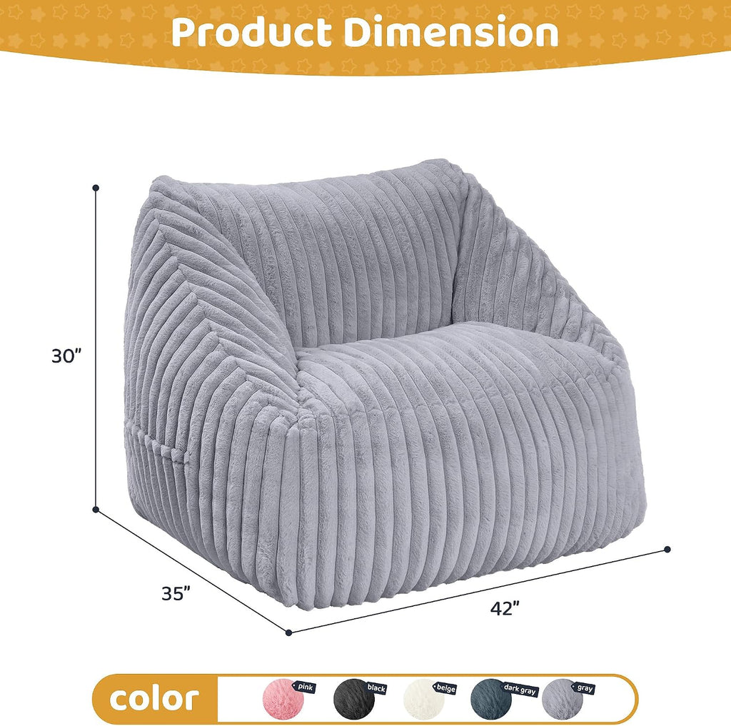 HABUTWAY Bean Bag Chair, Giant Bean Bag Chairs for Adults and Kids, Bean Bag Sofa, Lazy Floor Sofa, Faux Fur Beanbag Chair with Armrests for Living Room Bedroom (Grey)