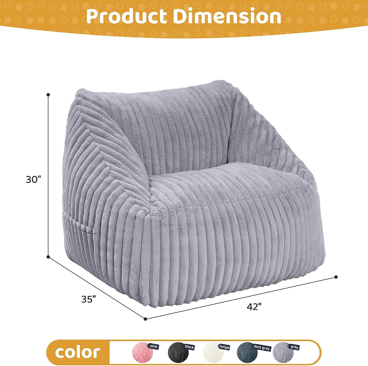 HABUTWAY Bean Bag Chair, Giant Bean Bag Chairs for Adults and Kids, Bean Bag Sofa, Lazy Floor Sofa, Faux Fur Beanbag Chair with Armrests for Living Room Bedroom (Grey)