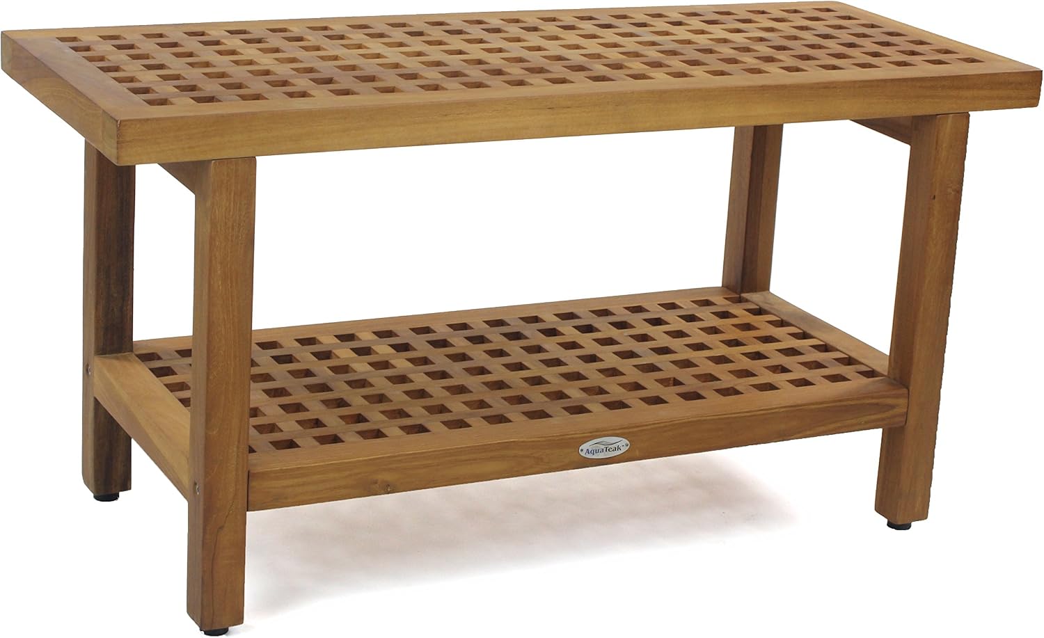 AquaTeak The Original 36' Grate Teak Shower Bench with Shelf Premium Teak Oil