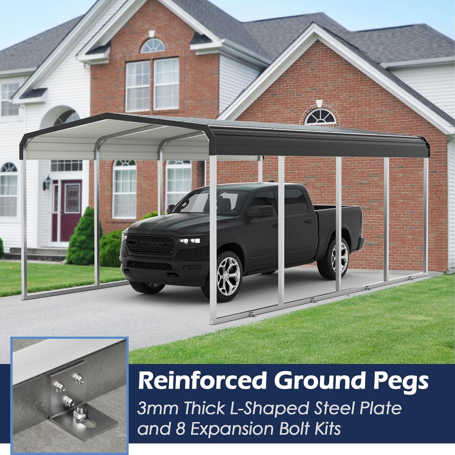 Xilingol Metal Carport, Heavy Duty Carport Canopy with Galvanized Steel Frame and Roof, Outdoor Storage Shed, Car Tent Garage Shelter for Pickup, Truck, Boat and Tractor (12x20 FT)
