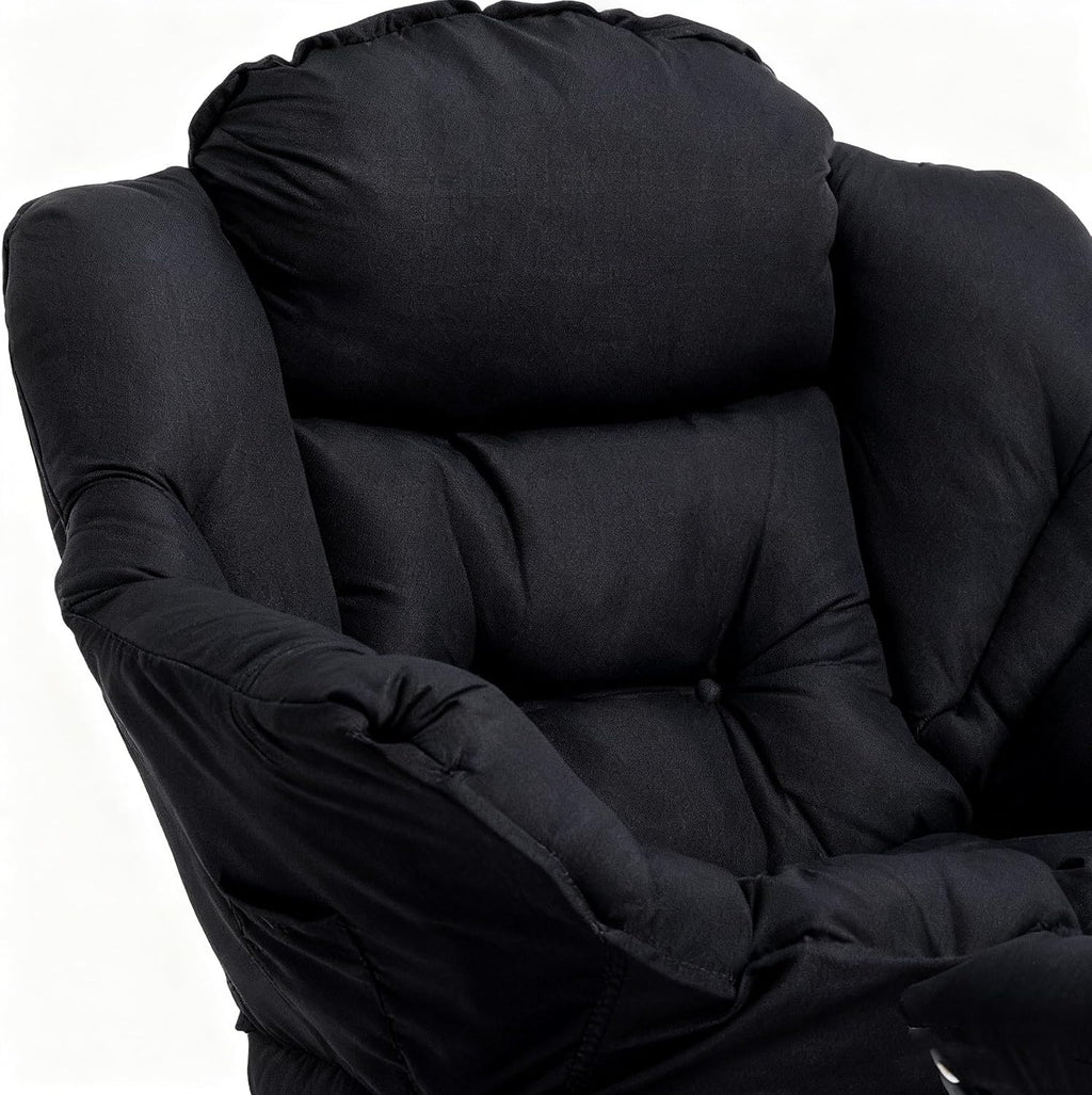 HollyHOME Lazy Chair with Foldable Ottoman, Accent Comfy Lounge Armchair and Folding Footrest Stool, Leisure Sofa Reading Chair and Footstool for Living Room, Bedroom, Dorm,Black
