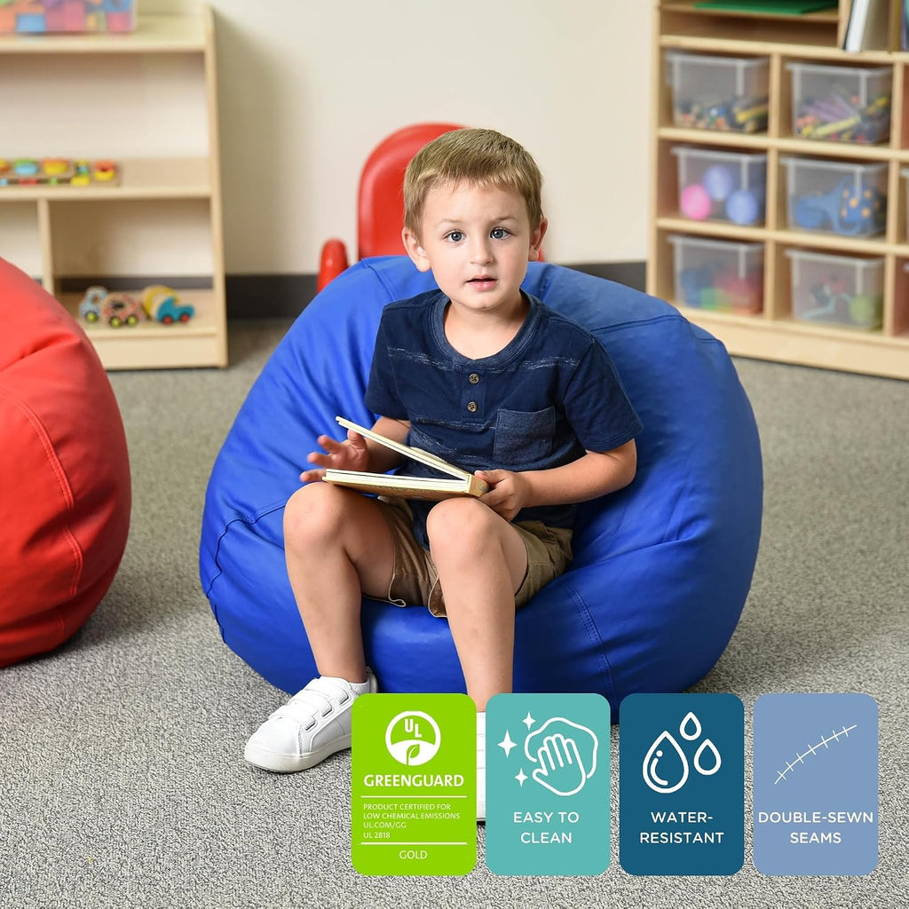 Children's Factory 26' Round Bean Bag, Bean Bag Chair with Water-Resistant Cover for Kids, Flexible Seating for Classroom Elementary, Easy to Clean, Blue