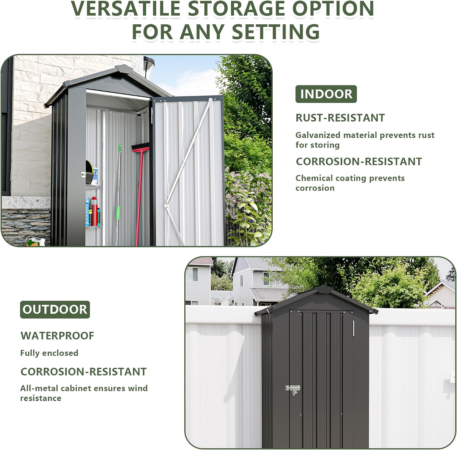 KEIKI Outdoor Metal Storage Shed 2.5' x 1.4', Lockable Tool Cabinet with Sloping Roof, Small Vertical Garden Storage for Backyard, Patio, Lawn, Black