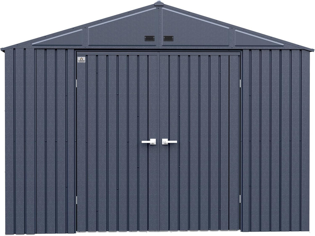 Arrow Shed Elite 10' x 12' Tall Outdoor Steel Storage Shed with High Gable and Lockable Doors Storage Building, Anthracite