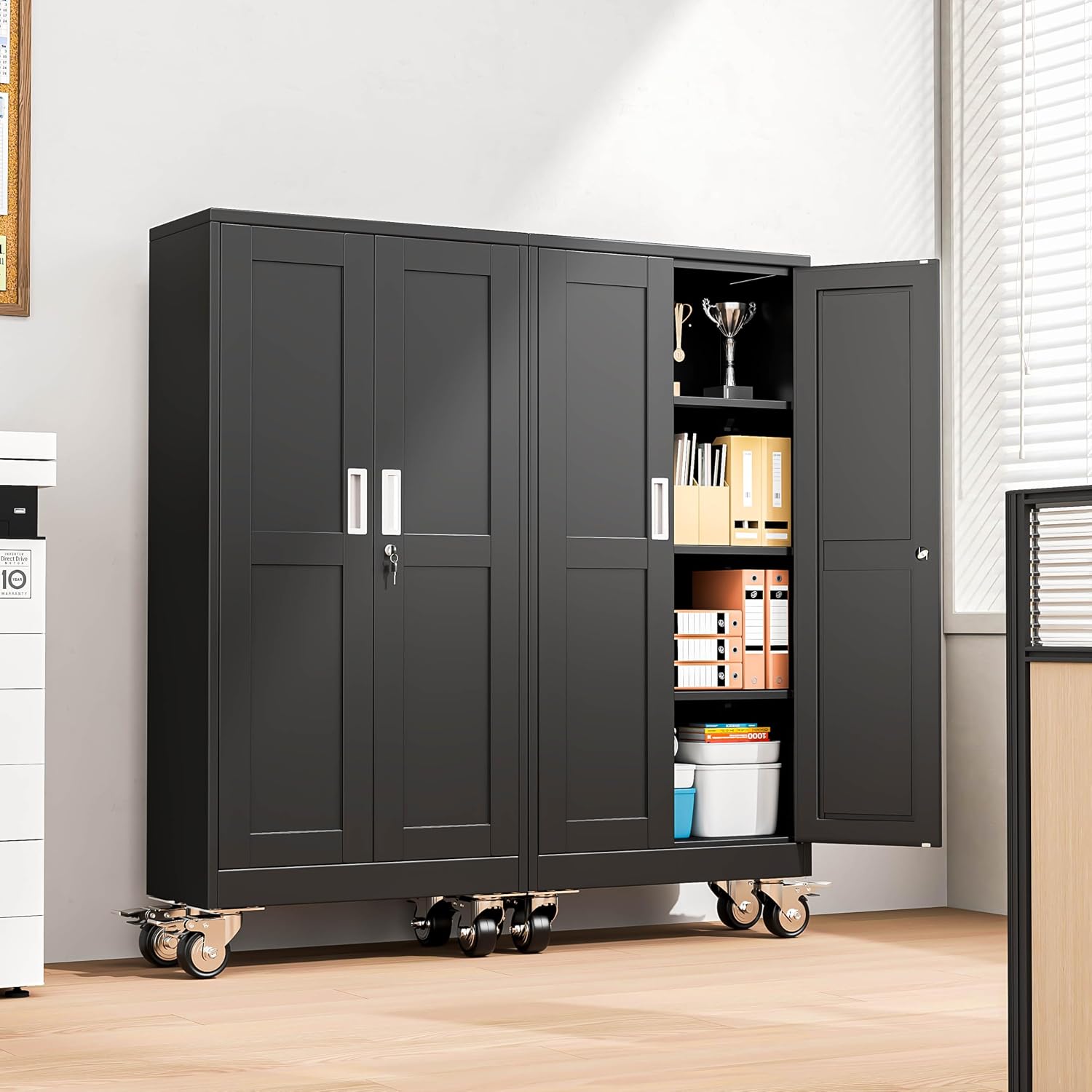 Metal Garage Storage Cabinets and storage system, 61'Tall Rolling utility cabinet with Wheels, Lock, 3 Adjustable Shelves, Heavy Duty Steel Tool Locker for Home Office, Utility Room, Gym,Black