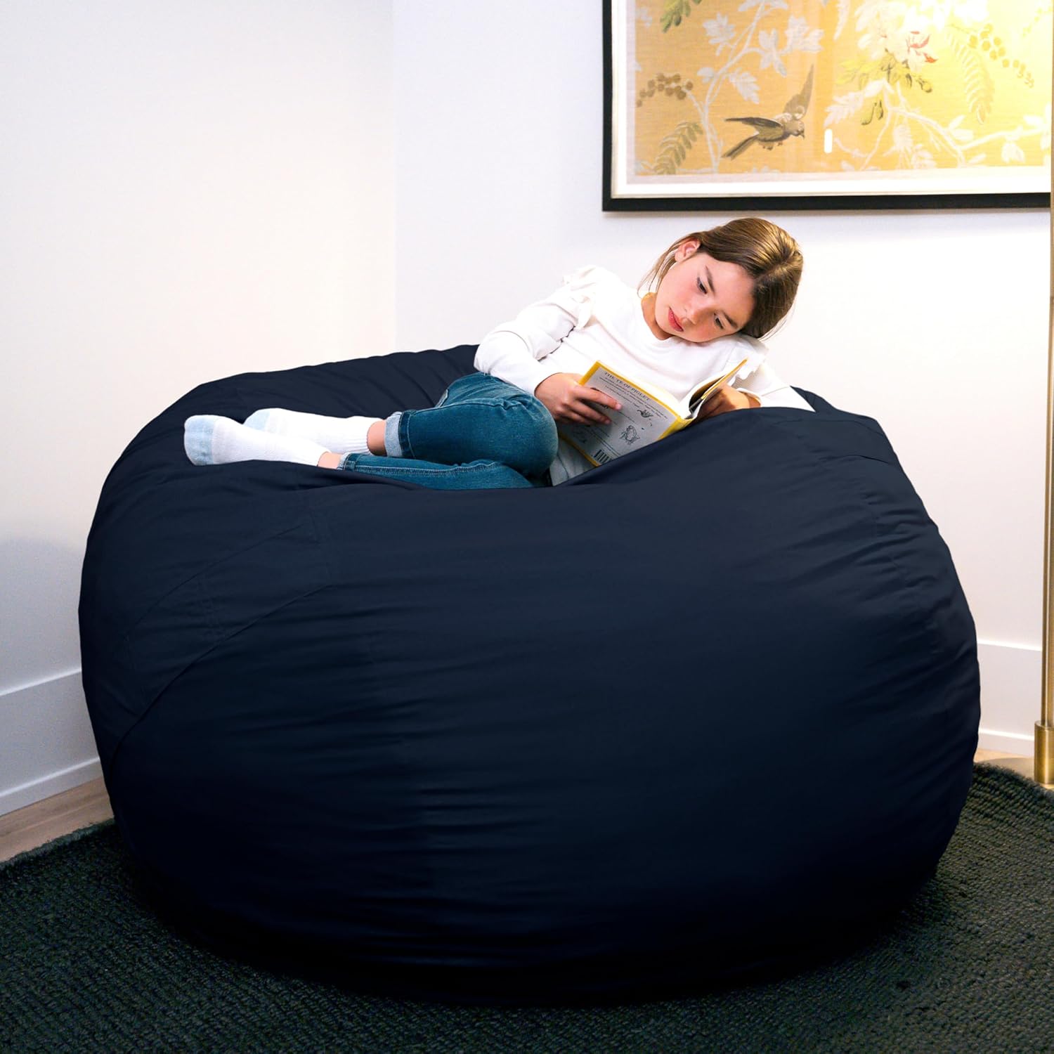 Big Joe Fuf 5Ft Oversized Foam Bean Bag Chair with Removable Cover for Kids, Teens, Adults, Cobalt Lenox, Durable Woven Polyester, 5 foot Large Reading and Gaming Seat