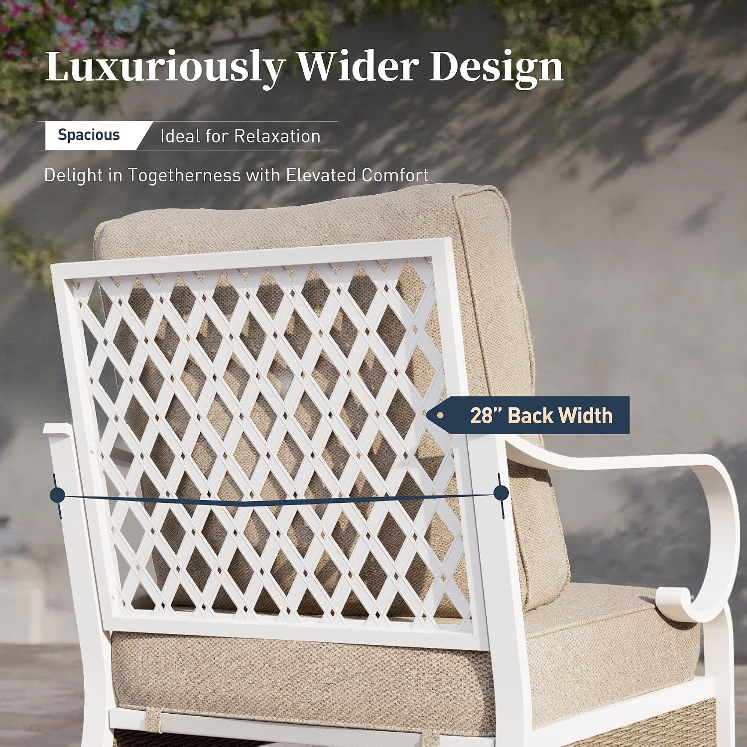 SUNSHINE VALLEY 4 Piece Metal Outdoor Patio Furniture Sets, Patio Conversation Sets 1 2-Seater Sofa, 2 Single Sofa with 5.75' Thick Cushion and Coffee Table, White Frame Backyard Furniture, Beige