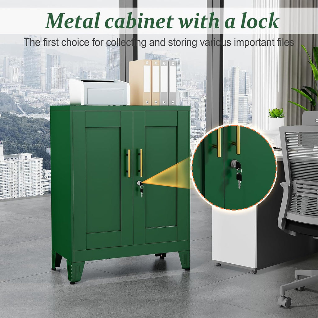 Green Metal Storage Cabinet, 36' Tall Locking Storage Cabinet with 2 Adjustable Shelves, Steel Locker Organizer, for Office, Home, School, 2PS