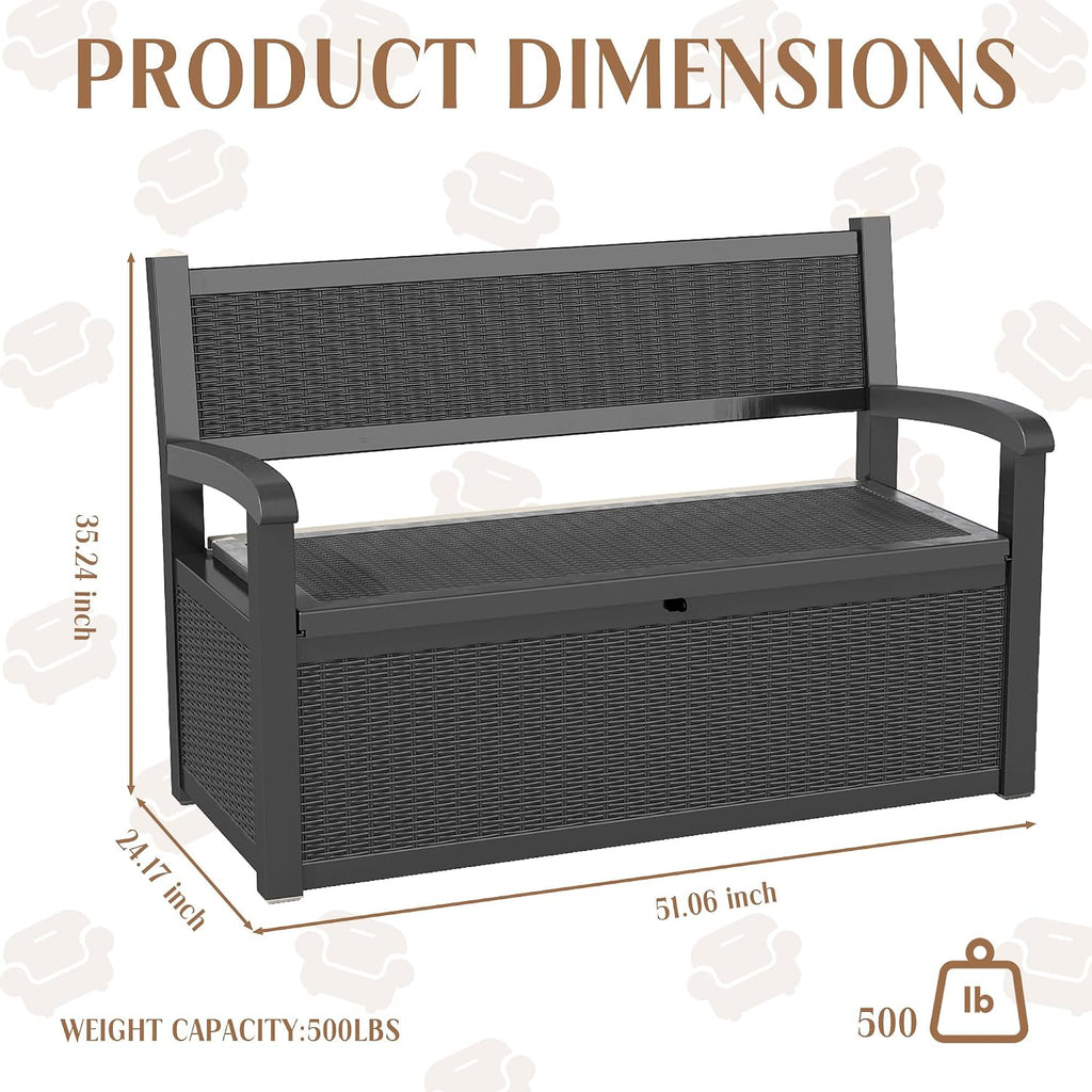 ROJIK 80 Gallon Storage Bench Deck Box Outdoor with Armrests, Resin Storage Furniture Waterproof Lockable for Porch Patio and Garden,Sturdy and Durable, Black