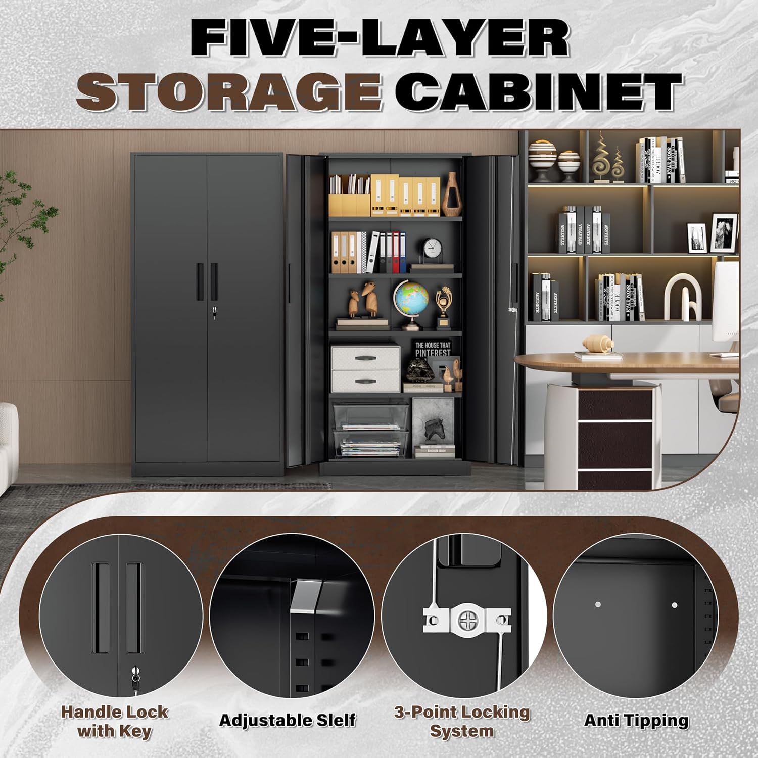 Incbruce 72' Metal Storage Cabinet, Garage Cabinets and Storage System with Doors and Shelves, Tall Lockable Tool Cabinet for Garage, Office, Home (Black)