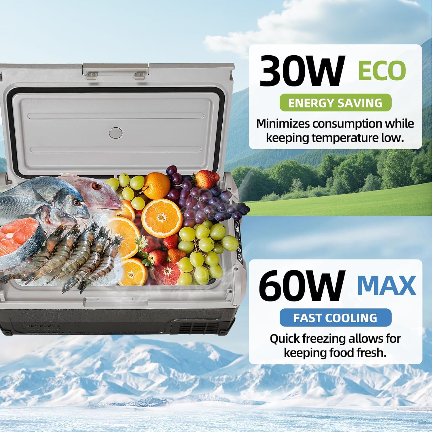 12V Car Refrigerator,32QT Portable Fridge Freezer with Blow Expansion Evaporator,-4℉~68℉ 12/24V DC & 120-240V AC Freezer Cooler for Truck RV SUV Camping Travel，Reversible Door