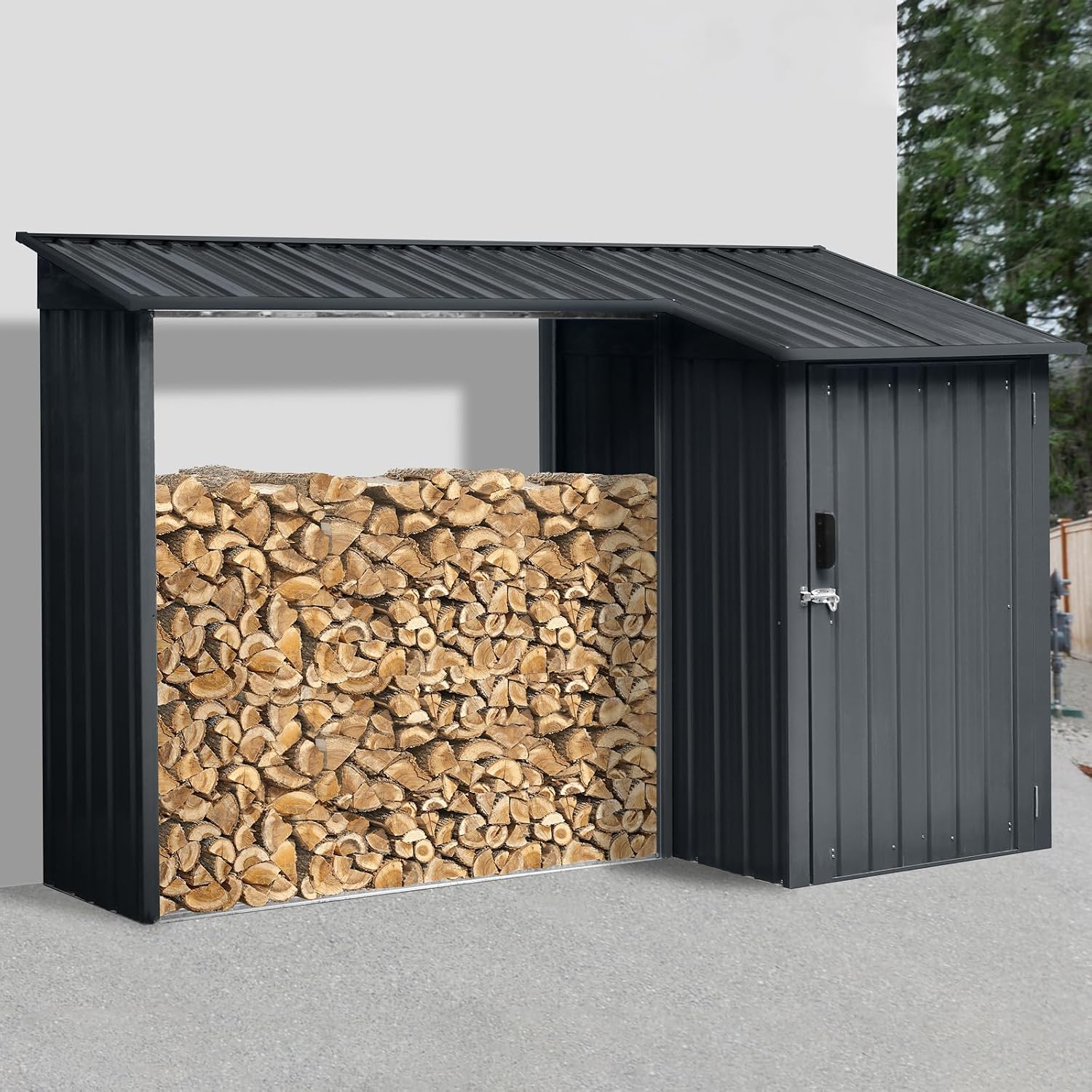 Wood Shed – Durable Galvanized Steel Firewood Storage, Rust & Weather Resistant, Open Design for Easy Access, Multi-Functional Tool Storage for Yard & Garden Use