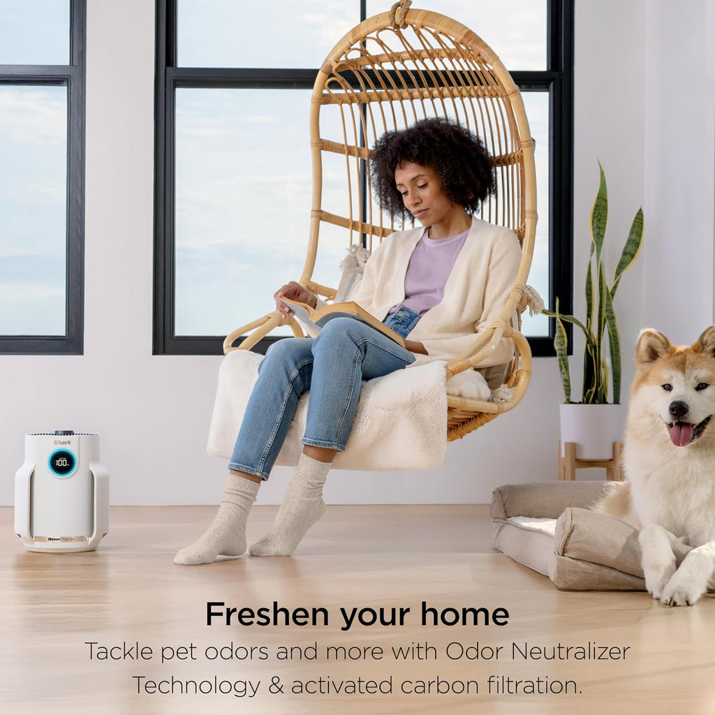 Shark Air Purifier for Home, NeverChange Compact Pro, for Bedroom, Nursery, Home Office, Dorm, HEPA-Exceeding Filter, Captures Pollutants, Pet Dander, Dust, Odor, Smoke, and More, HP072PL, Lilac
