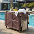 LUMISOL Outdoor Rolling Kitchen Cart with Stainless Steel Top, 42.1' Grill Cart with Adjustable Shelf and 4 Wheels, Farmhouse Kitchen Island with Side Shelf and Storage Cabinet, Dark Brown