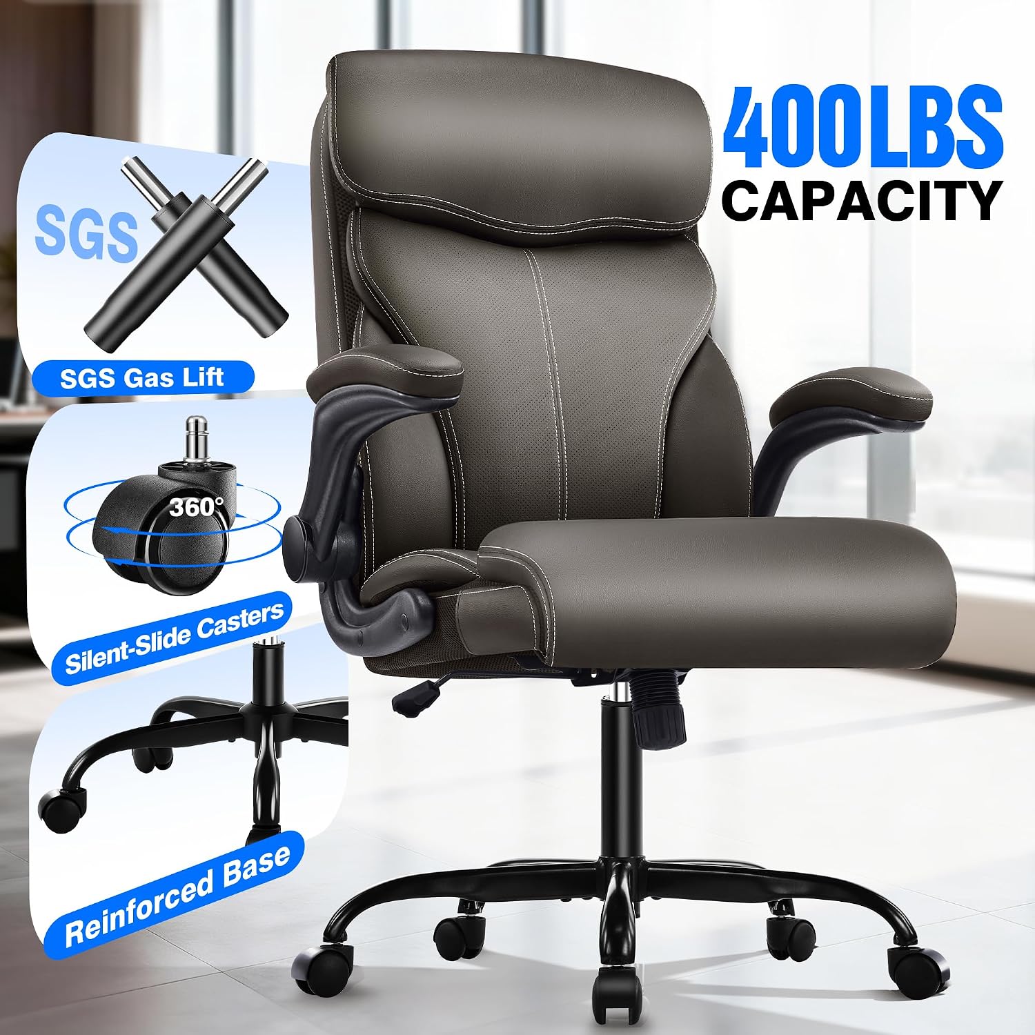AreShark Office Chair - Executive High Back Breathable Comfy Desk Chair with Lumbar Support - Ergonomic Leather Rolling Swivel Computer Chair with Rock Function for Working Studying Gaming Relaxing