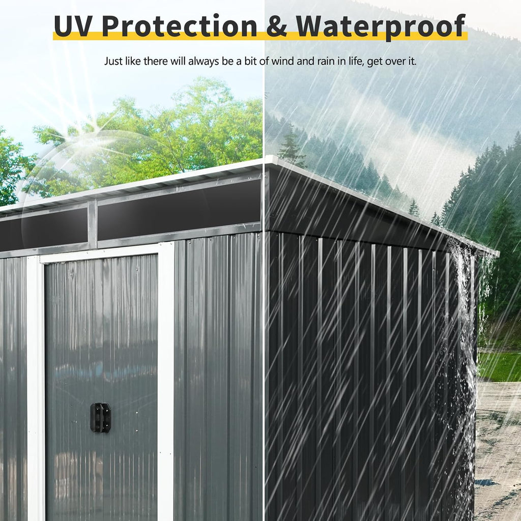 KEIKI 6x5 FT Outdoor Metal Storage Shed with Sloped Roof,Air Vents and Lockable Door for Garden Yard Lawn