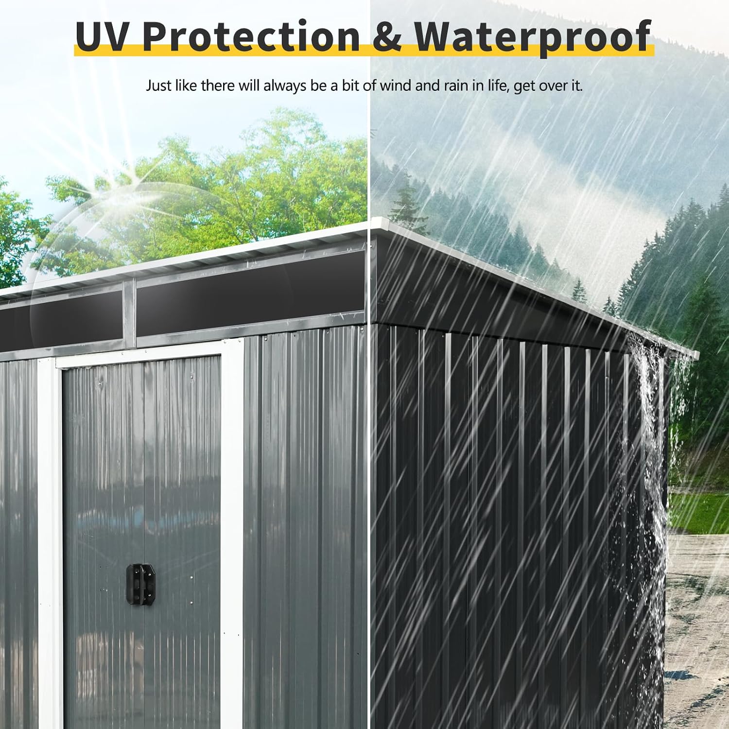 KEIKI 6x5 FT Outdoor Metal Storage Shed with Sloped Roof,Air Vents and Lockable Door for Garden Yard Lawn