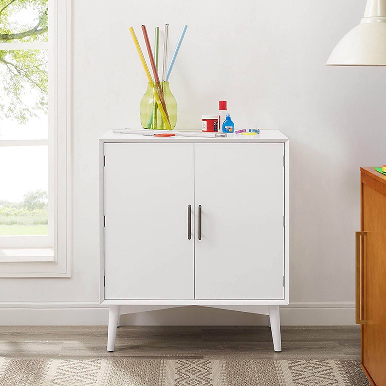 Crosley Furniture Landon Bar Cabinet with Storage Shelves and Wine Rack, White