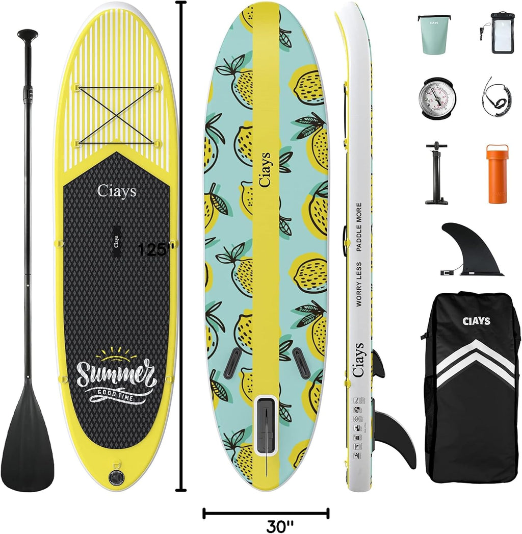 Ciays Inflatable Stand Up Paddle Board W SUP Accessories of Backpack, 2 Fins, 2 Bags, Leash, Floating Paddles and Double Action Hand Pump All-Around Paddleboard Perfect for Yoga, Tour, Fishing