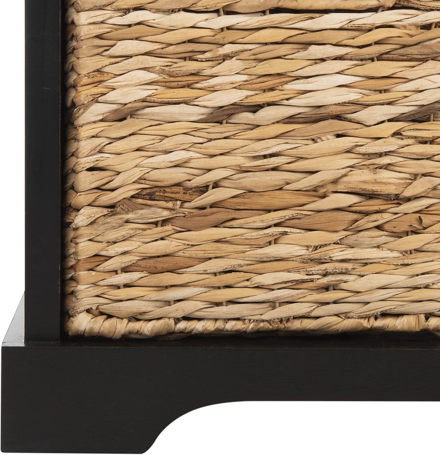 SAFAVIEH Home Collection – Freddy Black Storage Bench with Wicker Baskets & Cushion, Entryway Seating Bench, Fully Assembled (AMH5736B)