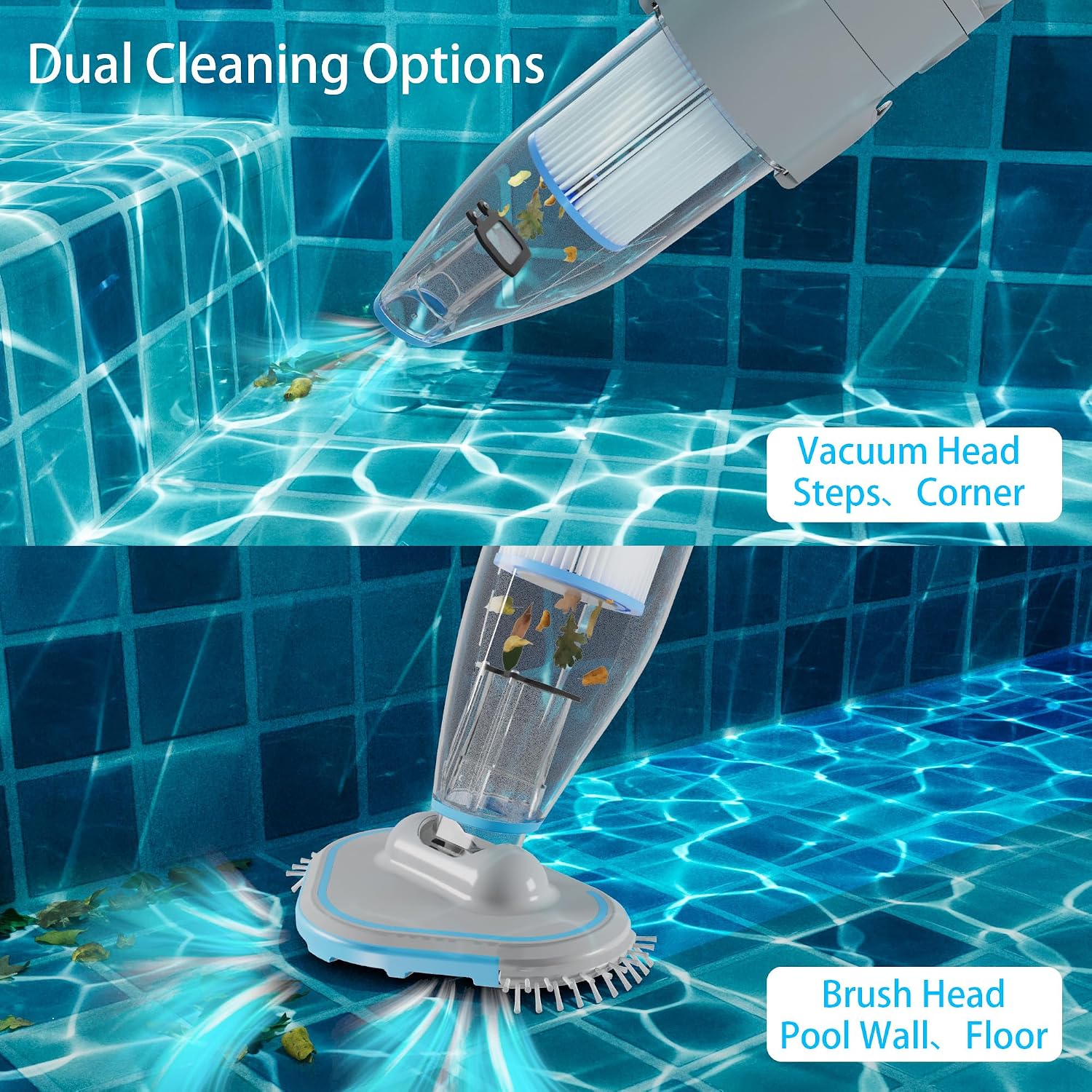 50 Handheld Pool Vacuum, Dual Filtration Cleaner for Above Ground Pools, 32 GPM Strong Suction for Leaves, Sand & Debris, 60-Min Runtime, Ideal for Steps, Corners & Spa