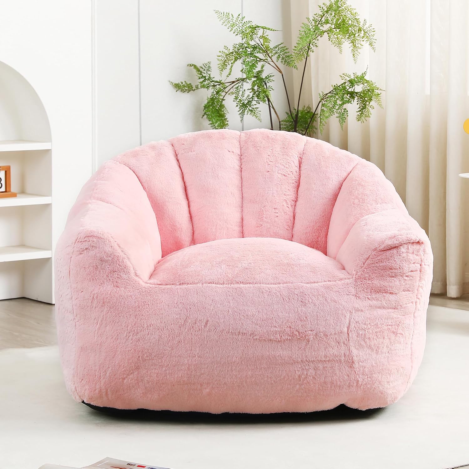 Bean Bag Chair for Adults, Small Modern Sofa Chair for Bedroom Living Room, Bean Bag Lazy Chair for Adults with Armrests for Gaming, Reading, Pink
