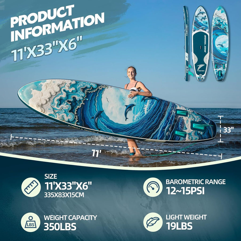 11'/11'6' x 33'/34' x 6' Inflatable SUP Paddle Board – Extra-Wide, Stable Stand Up Paddle Board with Premium Full Accessory Set for Adults & Youth