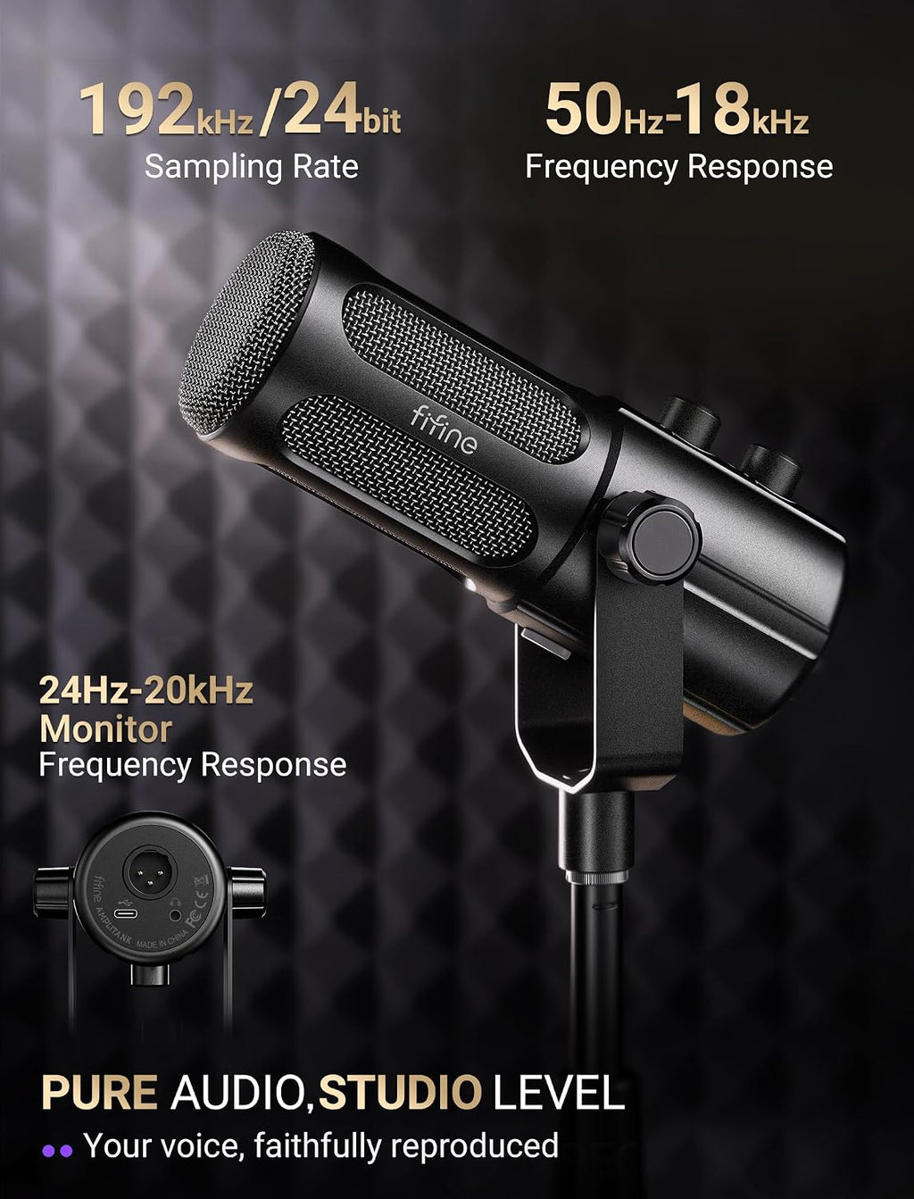 FIFINE AmpliTank TANK6S Vocal-Dynamic-Microphone, XLR-USB-Podcast-Microphone with Desktop Stand, Mute Button, Volume Knob, Studio Metal Built, Streaming-Mic for Content Creation, Music Recording