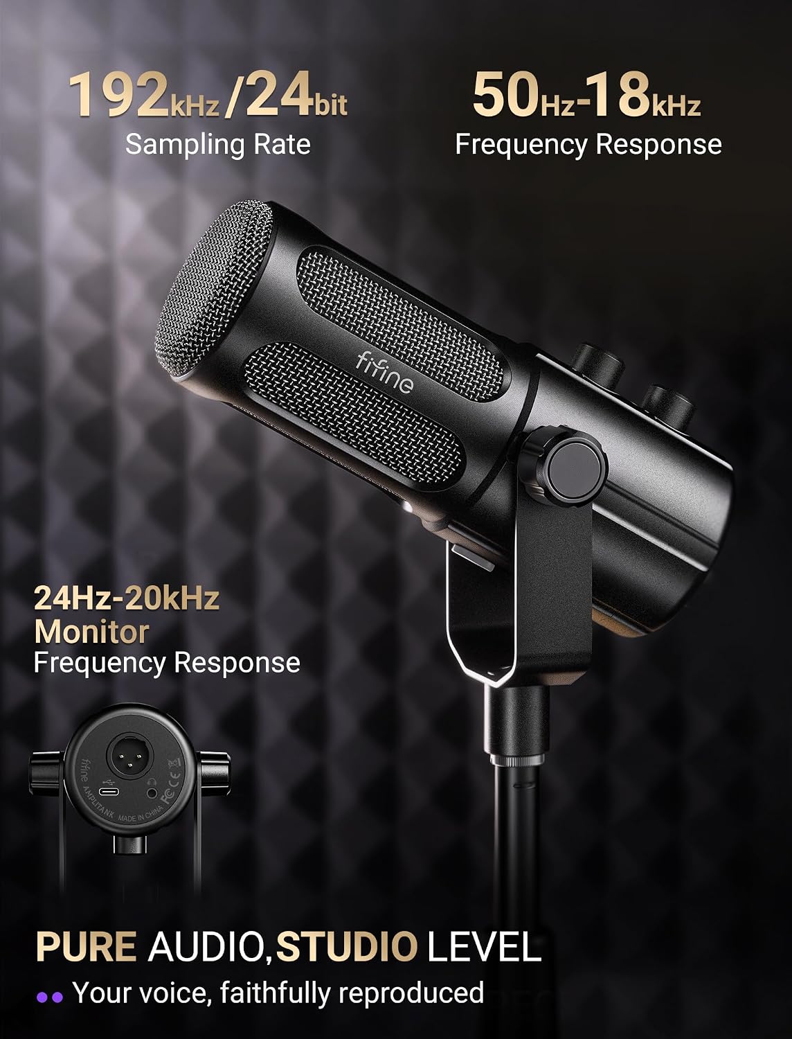 FIFINE AmpliTank TANK6S Vocal-Dynamic-Microphone, XLR-USB-Podcast-Microphone with Desktop Stand, Mute Button, Volume Knob, Studio Metal Built, Streaming-Mic for Content Creation, Music Recording