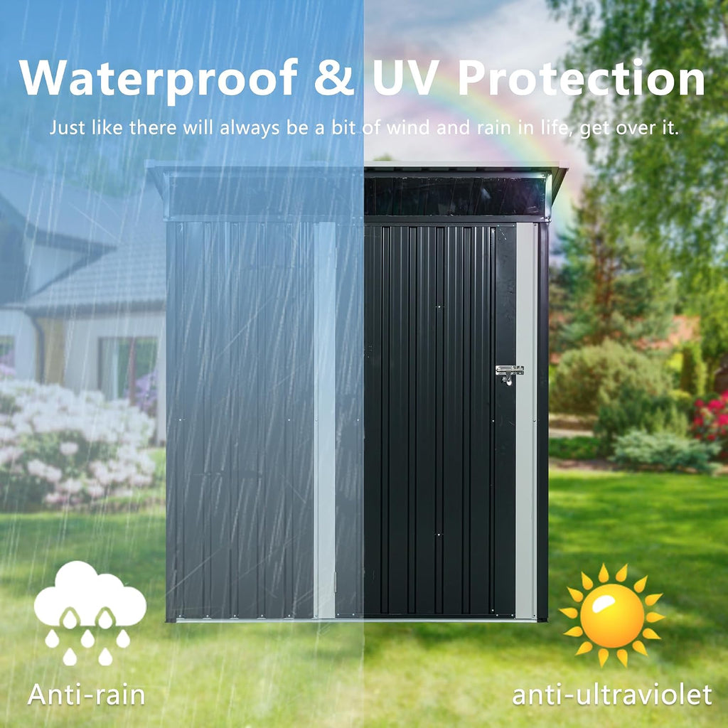KEIKI 5x3 FT Outdoor Metal Storage Shed with Transparent Plate and Lockable Door for Garden Yard Lawn