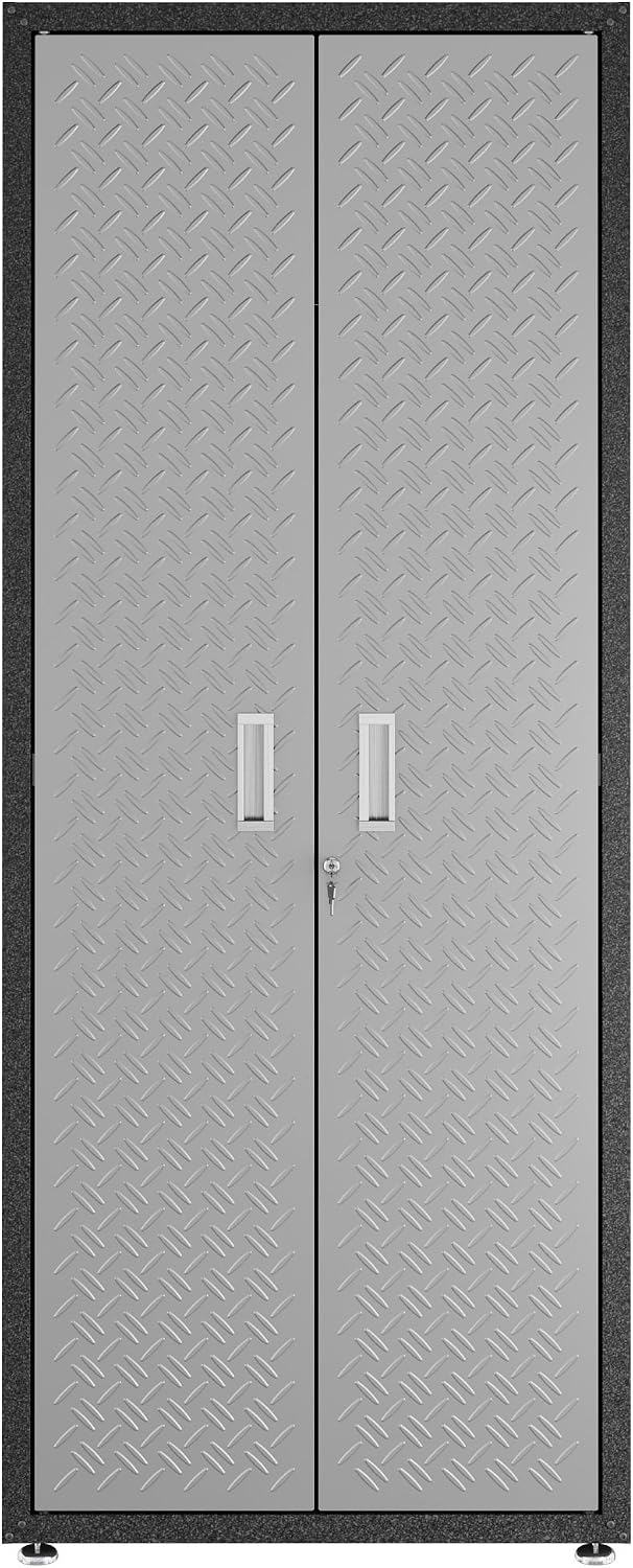 Manhattan Comfort Fortress Collection Modern Designed Durable Tall Storage Standing Garage Cabinet Great For Tools and Supplies, Stainless Steel