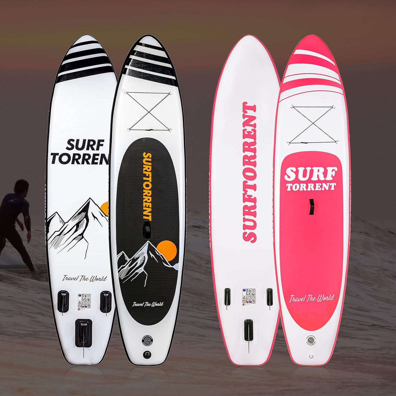 Inflatable Stand Up Paddle Board Wave Board with SUP Accessories,Inflatable SUP Board for Beginner,Youth Paddle Board,Pink or Black Paddle Board for Adult