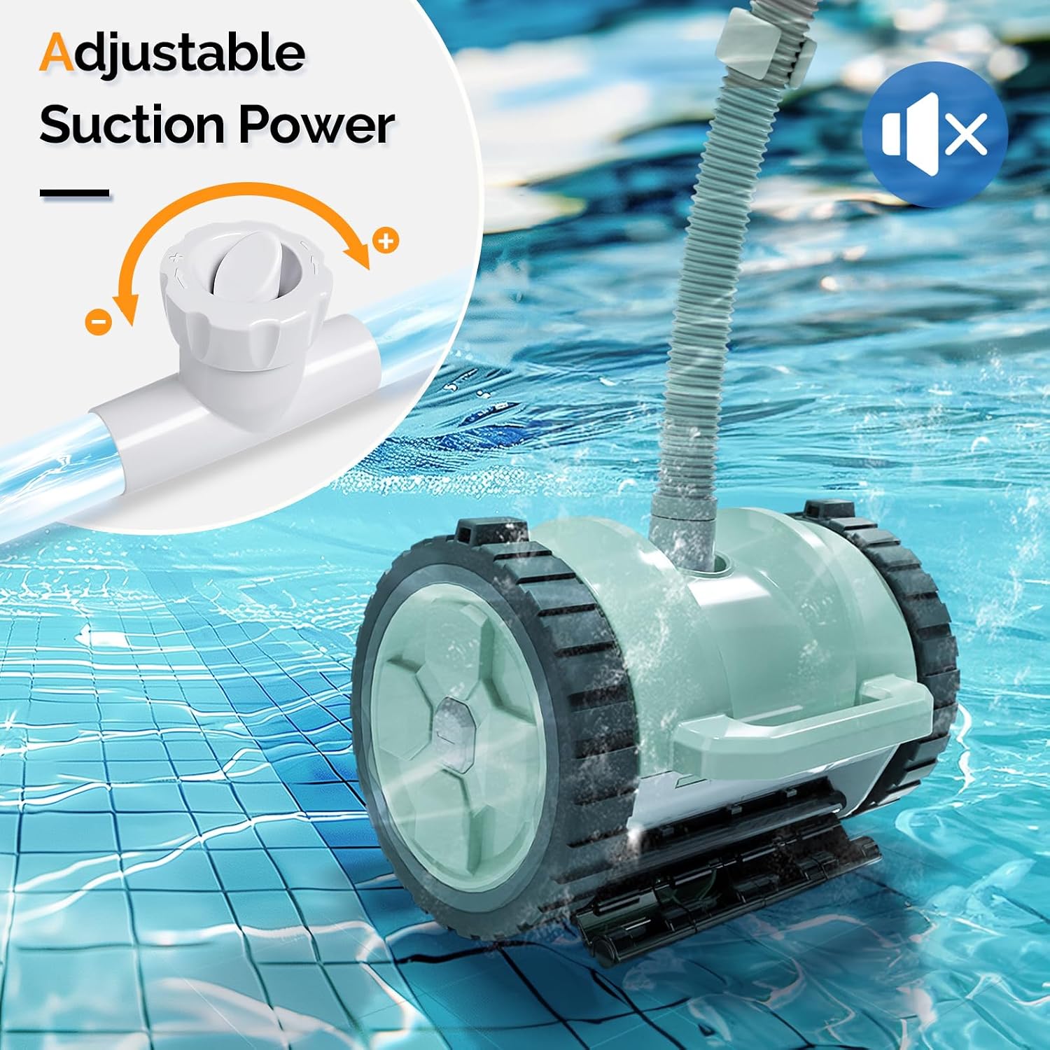 VINGLI Automatic Pool Cleaner for Inground Pools – Suction-Side Pool Vacuum with Powerful Wall-Climbing, 40FT Tangle-Free Hose, Ultra-Quiet Operation – Mint Green & Gray