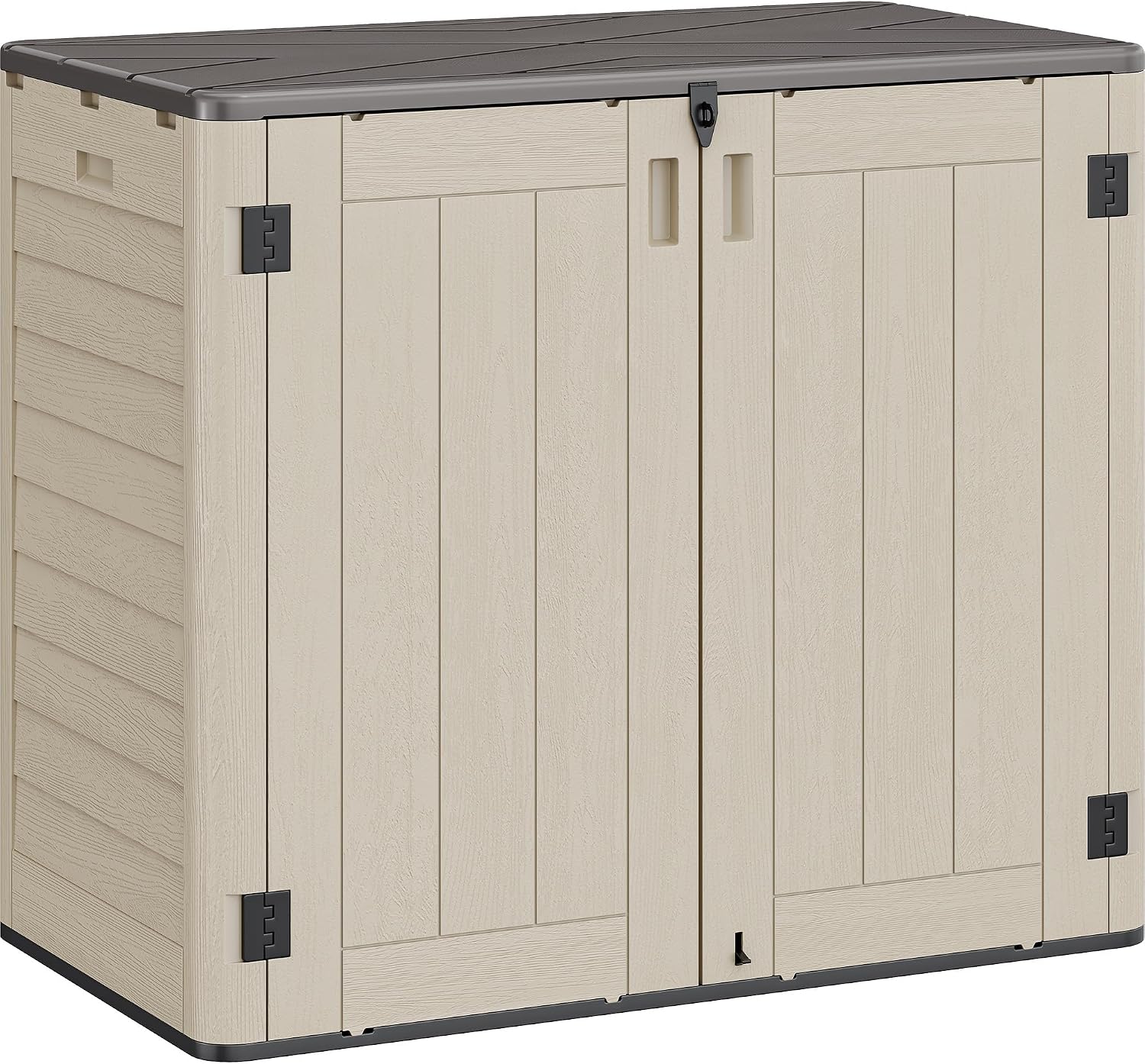 YITAHOME 30 cuft Outdoor Storage Shed w/o Shelf, Horizontal Storage Cabinet for Garden Tool, Waterproof Storage Shed Plastic for Garage, Resin Pool Storage, Easy to Assemble, Khaki & Brown