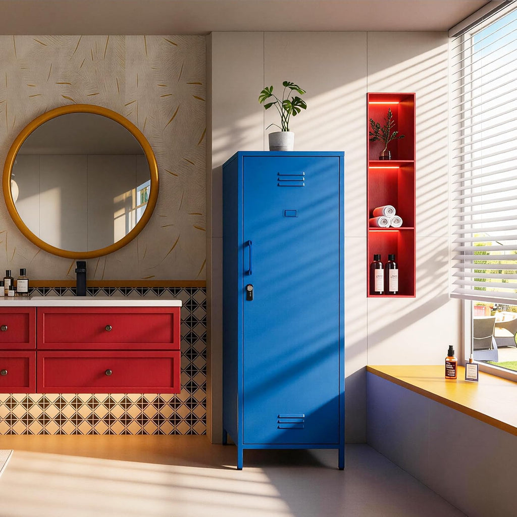 Metal Locker Storage Cabinets Kids Lockable Single File Storage Cabinet with Digital Lock Locker for School Gym Pantry Kitchen (Navy)
