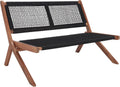 SAFAVIEH Outdoor - Kobina Folding Bench - Natural & Black - Solid Wood and Rope - Modern Sculpted Folding Design - Ideal for Patio, Deck, Porch, Backyard, 13.8' Seat Height (PAT7304E)