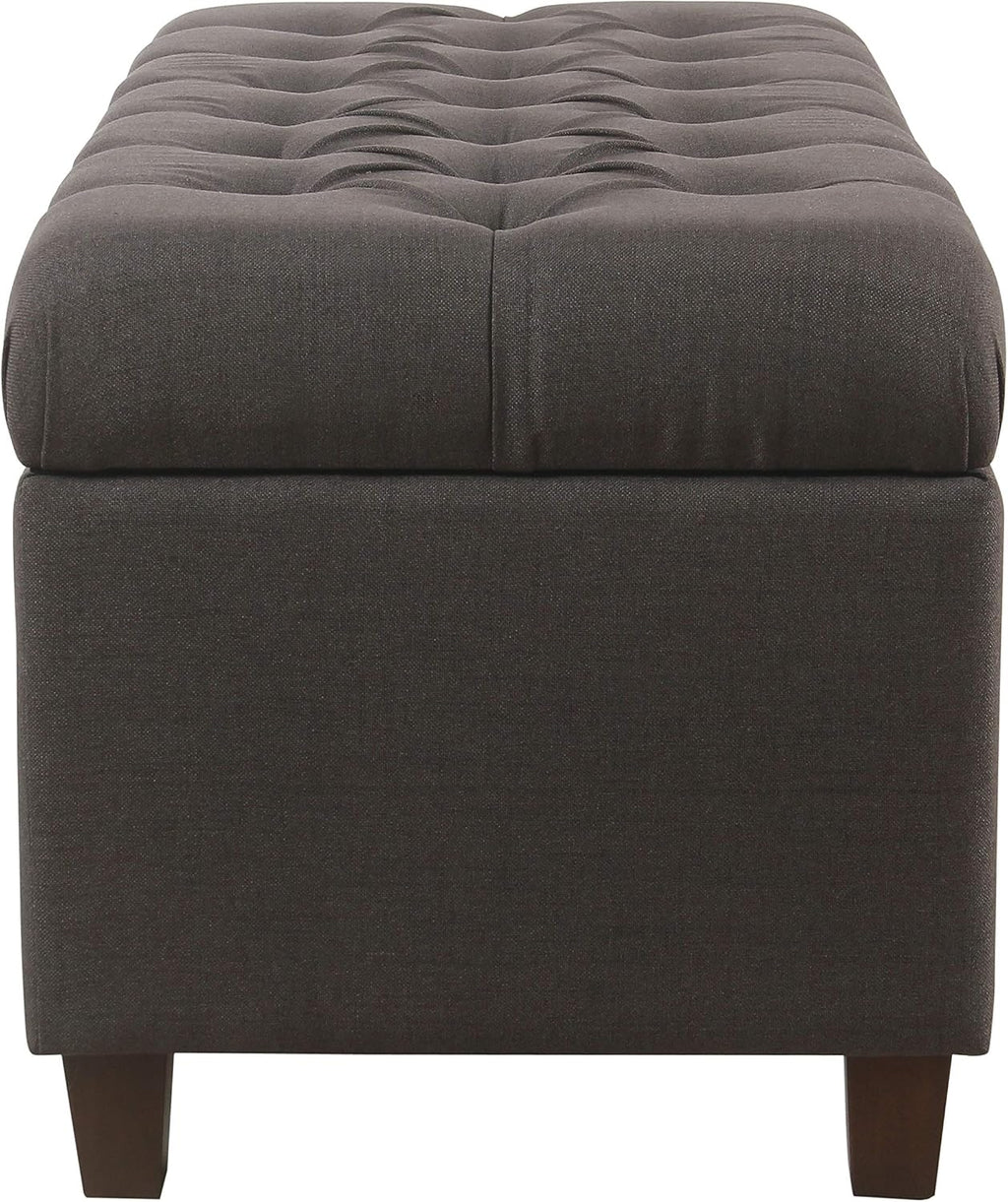 Homepop Home Decor | Tufted Ainsley Button Storage Ottoman Bench with Hinged Lid | Ottoman Bench with Storage for Living Room & Bedroom, Charcoal Gray 18x40x18 inches