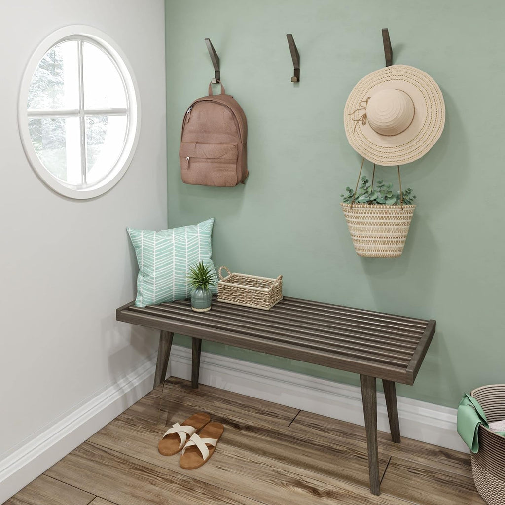 Plank+Beam Entryway Bench, Wooden End of Bed Bench for Bedroom, Mid-Century Modern Square Bench for Hallway, Living Room, Indoor, Porch, 41.25', Clay