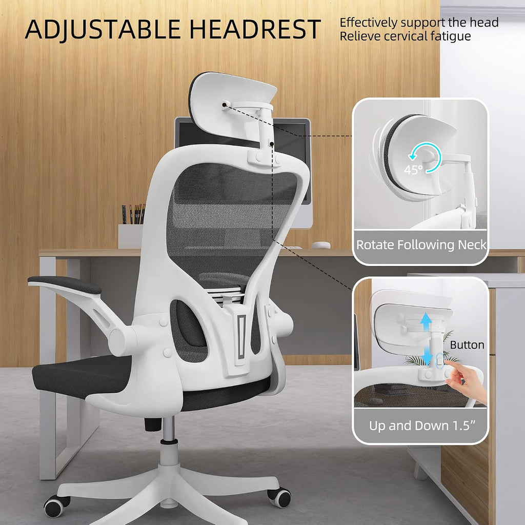 Monhey Office Chair, Ergonomic Office Chair with Lumbar Support & 3D Headrest & Flip Up Arms Home Office Desk Chairs Rockable Computer Chair Multi-Angle from 90° to 130° with 350LBS CapacityChair