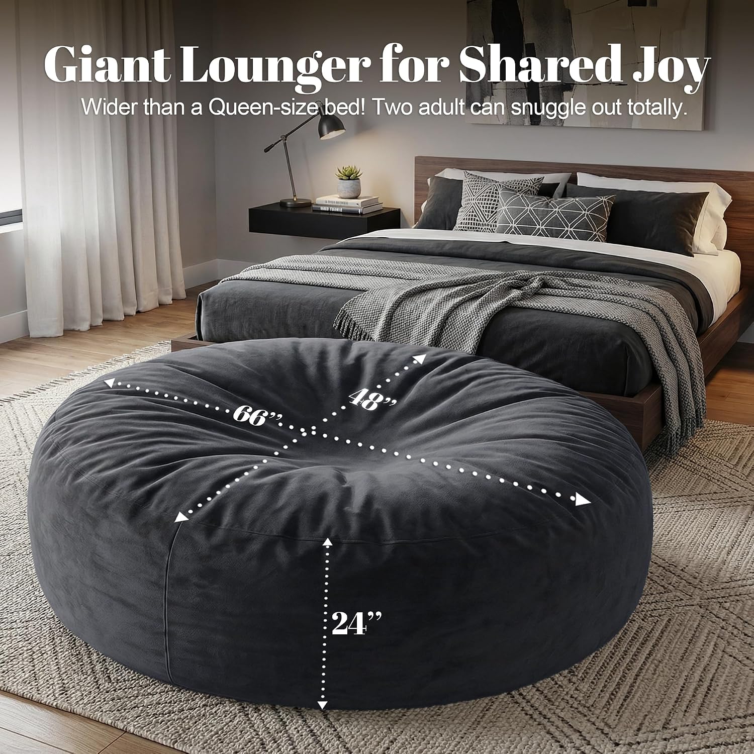 Codi 6FT Bean Bag Chair for Adults – Oversized Foam Floor Lounger with Washable Cover – Comfy Seating for Living Room, Dorm, or Media Room – Grey