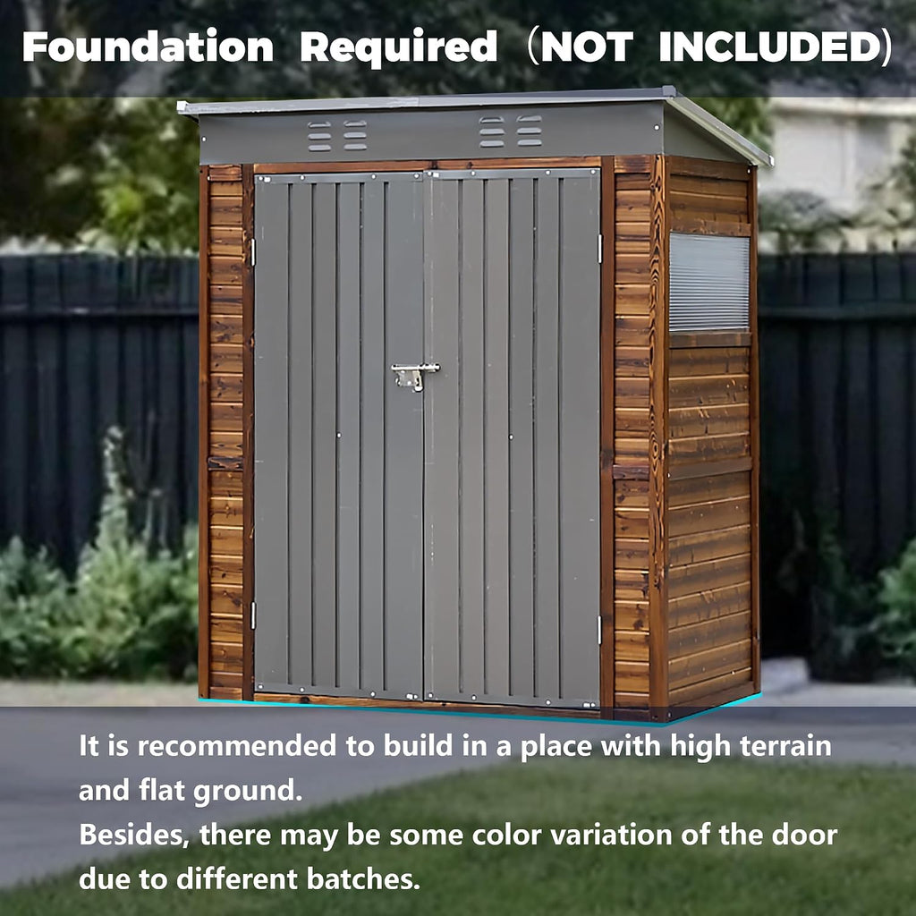 5x3 FT Outdoor Lean to Shed with Windows, Wood & Metal Tool Shed Waterproof Storage House for Outside Patio, Garden, Backyard, 4 Vents (Without Floor) Wood Color