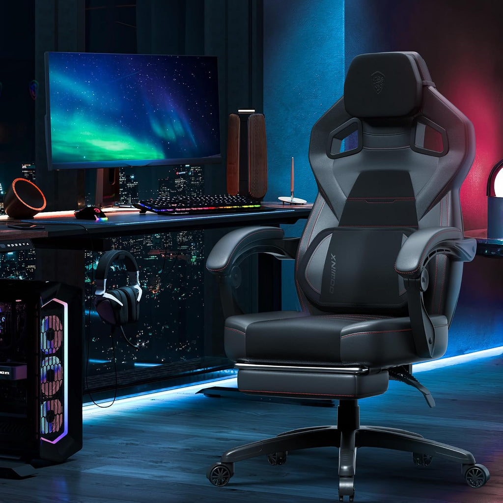 Dowinx Fabric Gaming Chair with Footrest, 350lb Big and Tall Gamer Chair, Wide Seat Ergonomic Computer Chair with Lumbar Massage Support, Wide Back Office Chair for Heavy People, Black