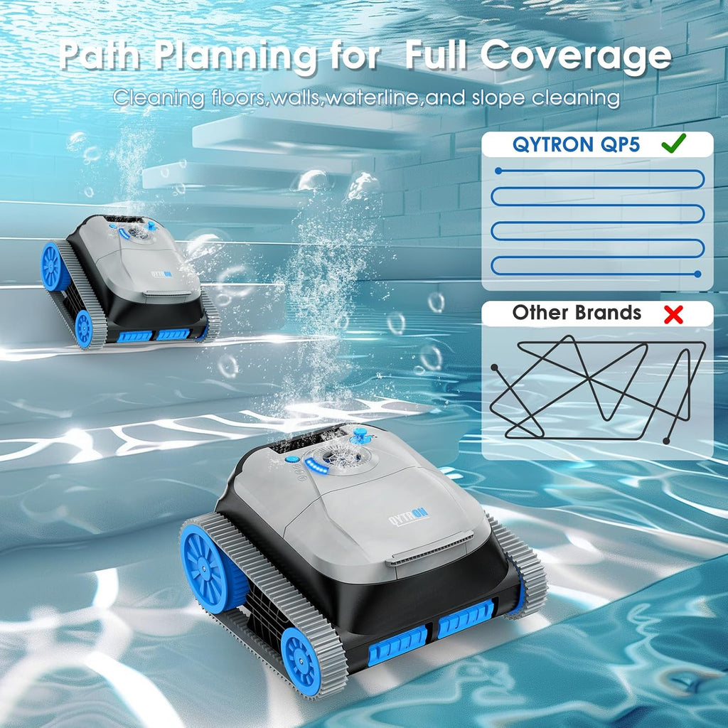 NIXBOT QP5 Robotic Pool Cleaner, Cordless Pool Vacuum for Inground Pools, Dual-Motor Turbine System, Robotic Pool Vacuum for Above Ground Pools with Wall Climing and Navigation Technology