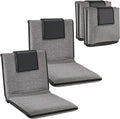 2 Pcs Adjustable Floor Chair with Back Support, Padded Seat, Portable, Meditation Cushion, Fully Folding Backrest for Adult, Kid, Gaming - Linen Washable Cover, Nylon Bottom (Gray, Black)