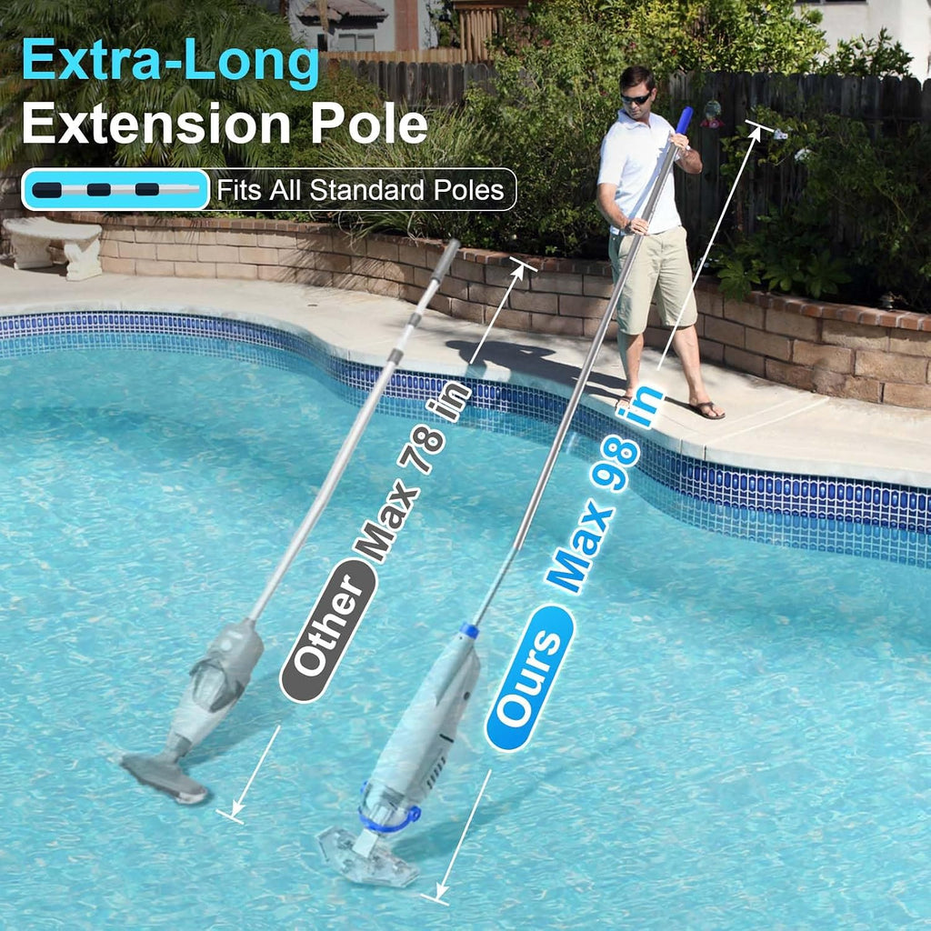 Upgraded Cordless Pool Vacuum with Telescopic Pole, 60 Min Powerful Suction & Transparent Head, Rechargeable Handheld Cleaner for Above Ground Pools, Inground Pools, Hot Tubs and Spa