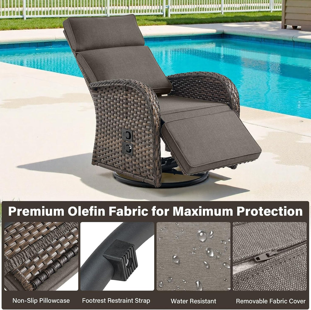 Belord Dual-Adjust Outdoor Swivel Recliner Chair – Wicker Reclining Patio Chair with Adjustable Backrest and Footrest, All-Weather Wicker Chaise Lounge Chair Outdoor for Pool Deck (2.0)